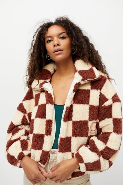 UO Checkerboard Sherpa Fleece Jacket | Urban Outfitters Canada