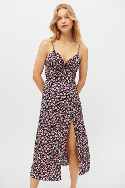Kiss The Sky Floral Twist-Front Midi Dress | Urban Outfitters