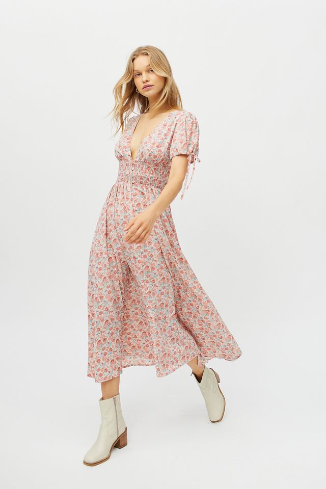 Kiss The Sky Floral VNeck Midi Dress Urban Outfitters