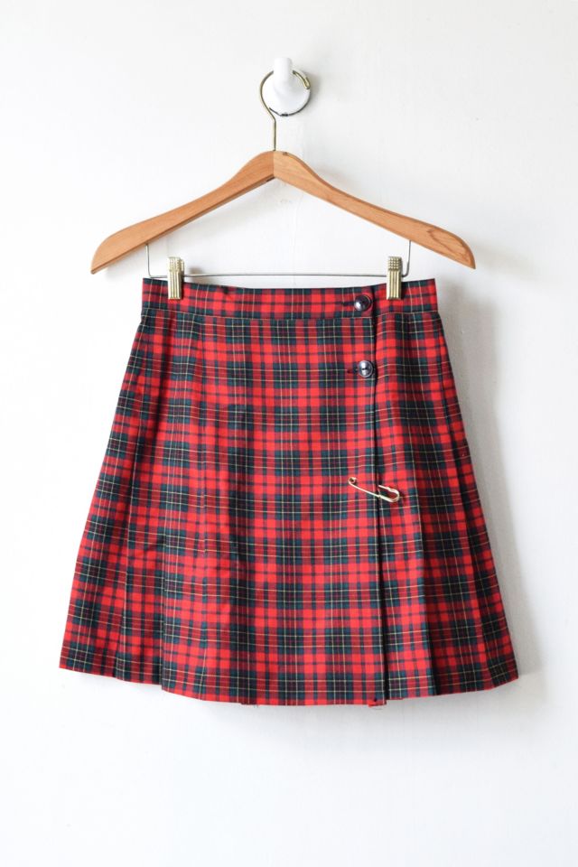 Vintage 90s Plaid Pleated Wrap Mini Skirt | Urban Outfitters
