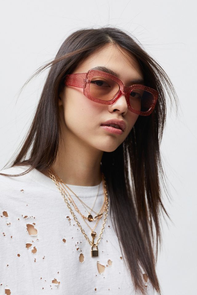 Regina Glitter Rectangle Sunglasses | Urban Outfitters