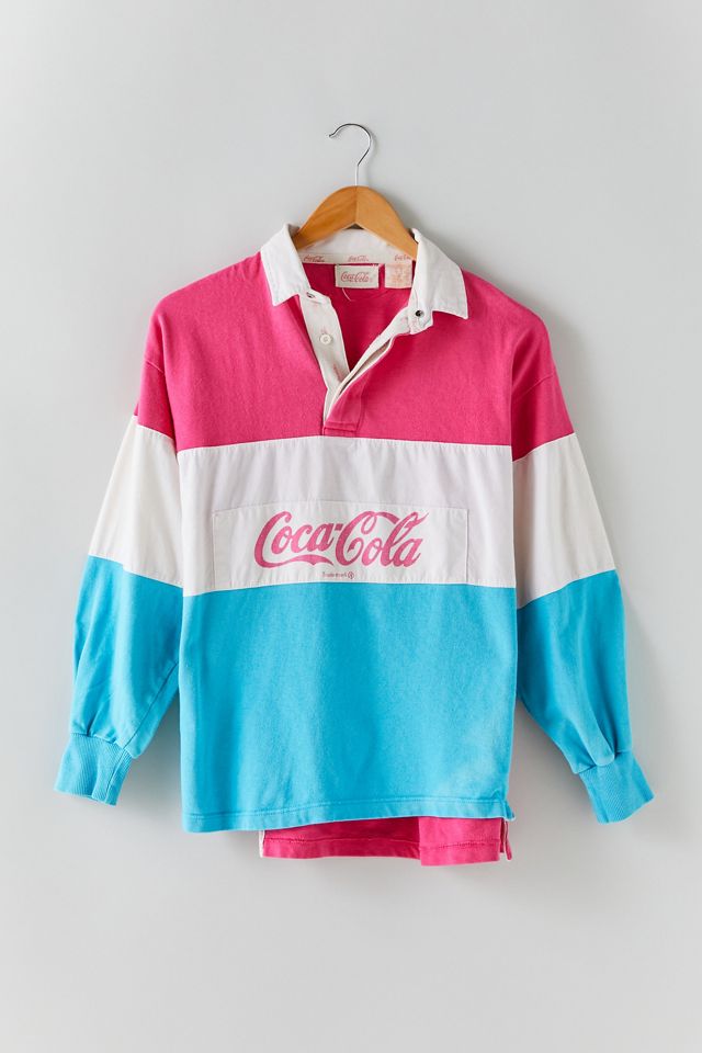 Vintage CocaCola Pink & Blue Rugby Shirt Urban Outfitters