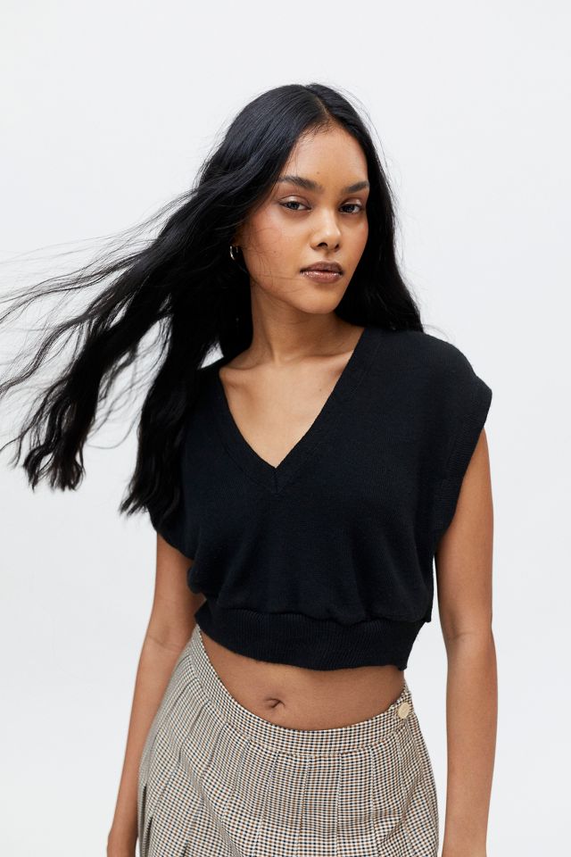 Urban Renewal Recycled Cropped V-Neck Solid Sweater Vest | Urban Outfitters