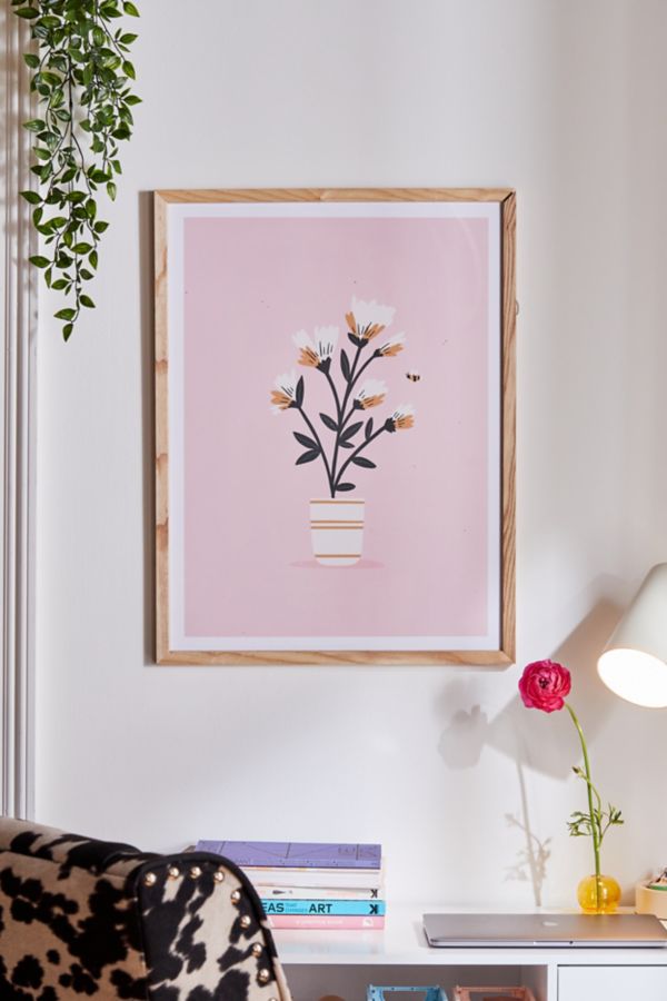 Slide View: 1: Charly Clements Bumble Bee Flowers Pink Art Print