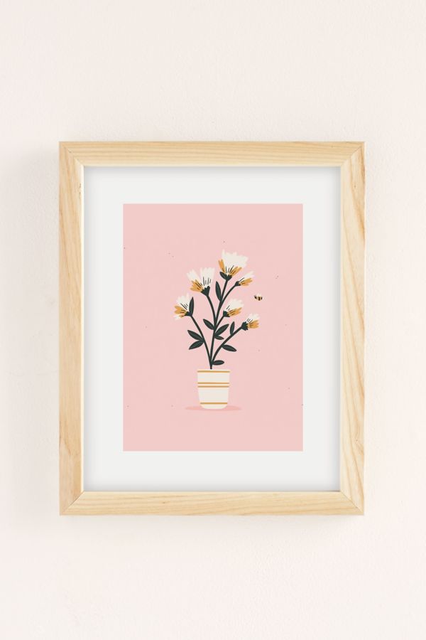 Slide View: 2: Charly Clements Bumble Bee Flowers Pink Art Print