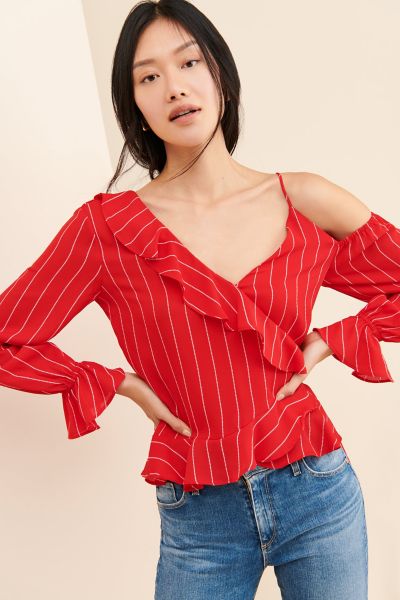 NuRode Open Shoulder Ruffle Blouse