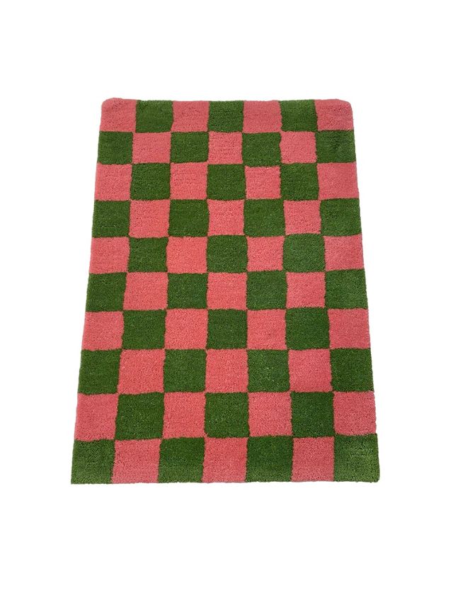Relic Home Pink and Green Checkered Rug Urban Outfitters