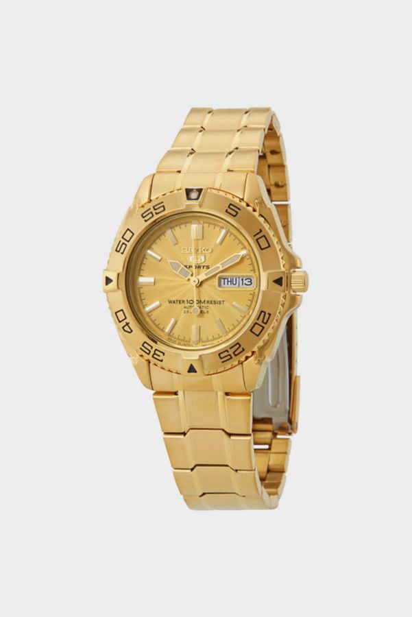 Slide View: 1: Seiko Seiko 5 Sports Automatic Gold Dial Men's Watch SNZB26J1