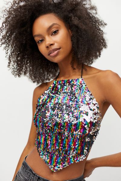 Motel Tini Sequin Cropped Top | Urban Outfitters