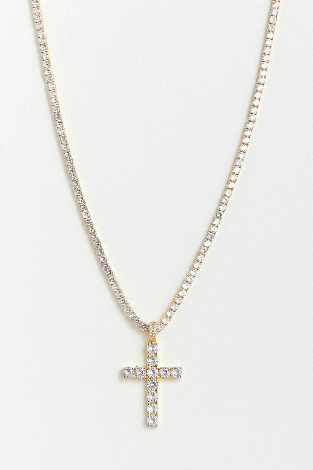 King Ice Tennis Cross Necklace Urban Outfitters