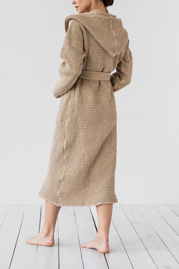 Slide View: 3: MagicLinen Waffle Hooded Bath Robe