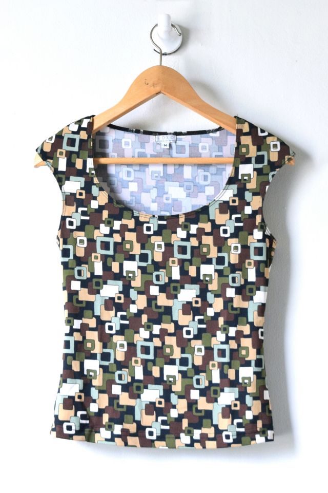 Vintage Y2K Green & Tan Printed Top | Urban Outfitters