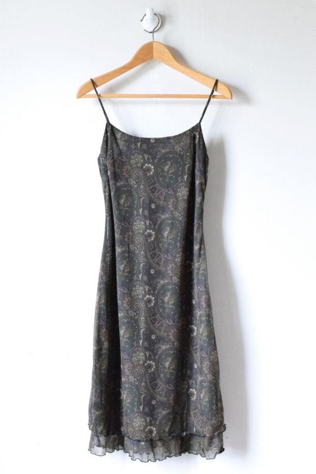 Vintage 90s Dark Green Printed Dress | Urban Outfitters