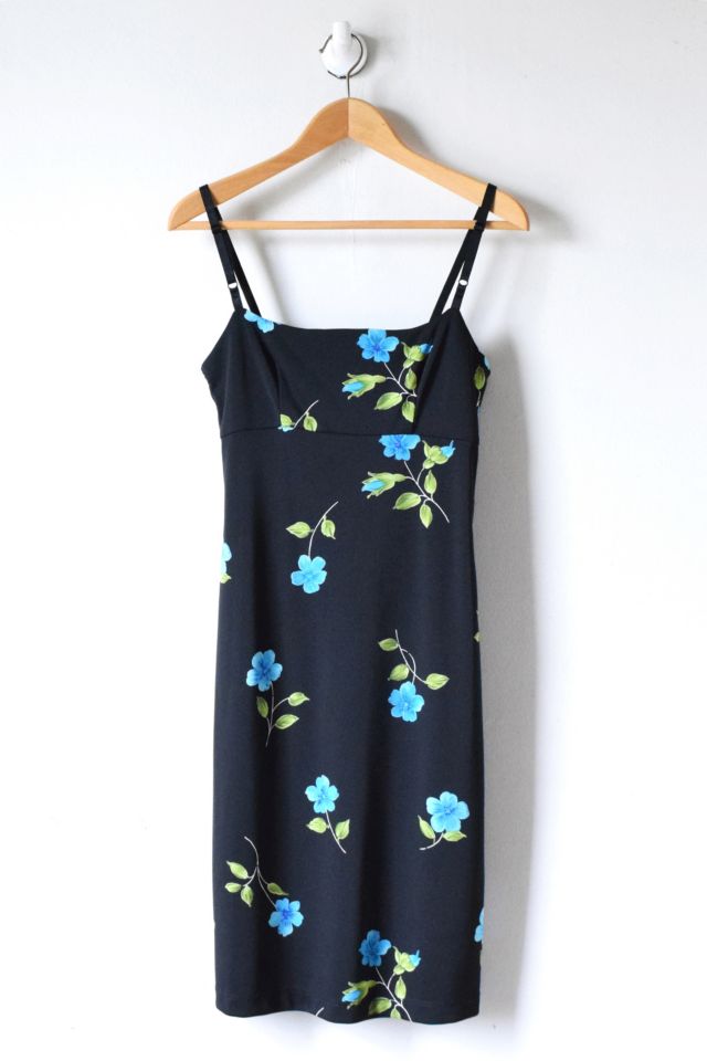 Vintage Y2K Blue & Green Printed Black Dress | Urban Outfitters
