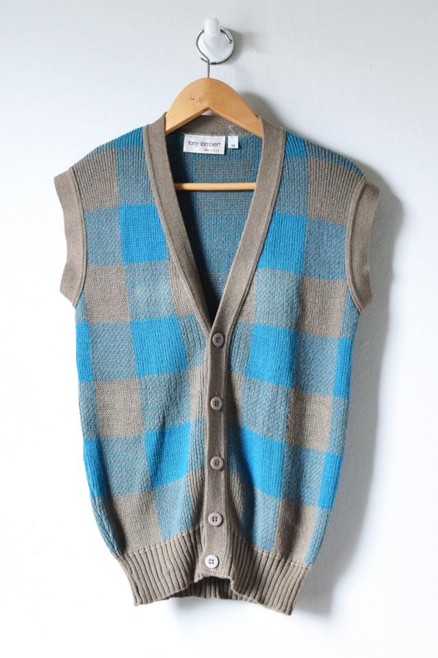 Vintage 70s Brown & Blue Plaid Sweater Vest | Urban Outfitters
