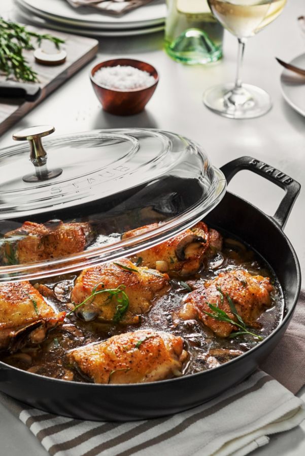 Slide View: 1: Staub Cast Iron 12-inch Braiser with Glass Lid