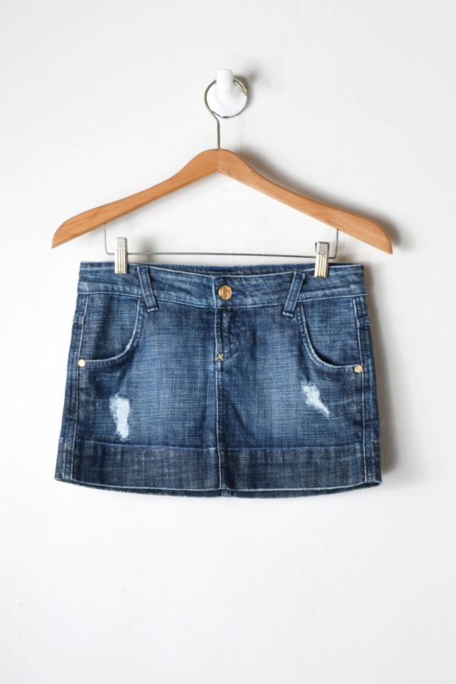 Vintage Y2k Bebe Dark Wash Denim Micro Mini Skirt Urban Outfitters