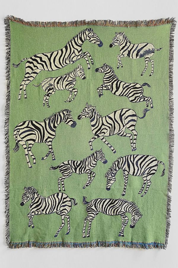 Slide View: 1: Olivia Wendel Green Zebras Blanket