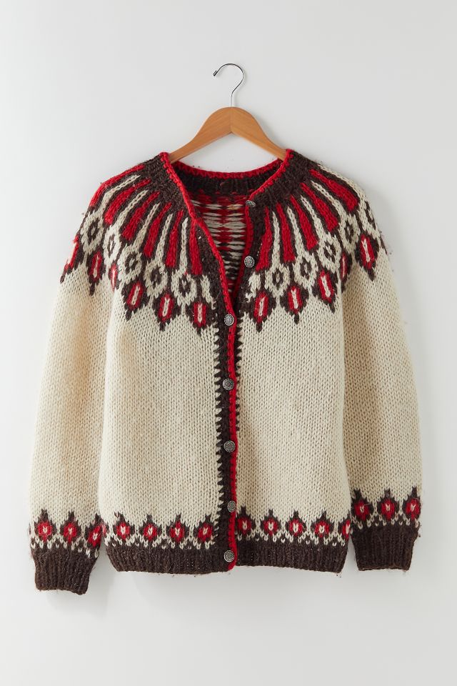 Vintage Chunky Knit Fair Isle Cardigan Urban Outfitters