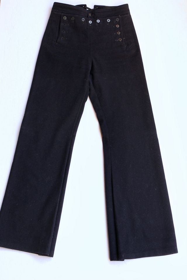 Vintage Button Fly Tie Back Wool Navy Pants | Urban Outfitters