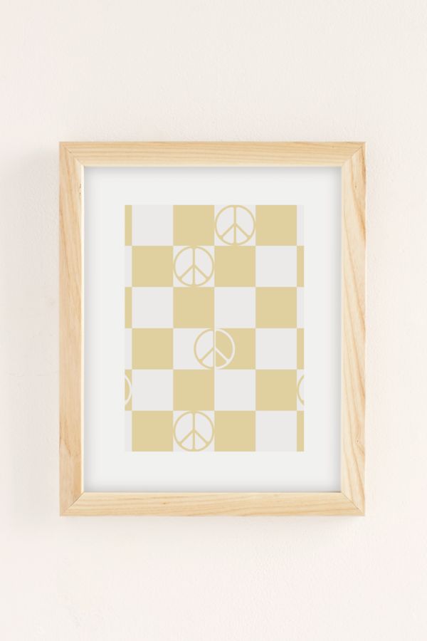 Slide View: 3: gnomeapple Checkered Peace Sign Sand Color Art Print