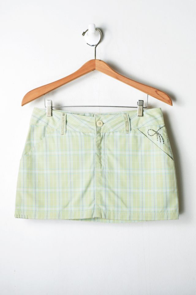 Vintage Y2K Light Green Plaid Micro Mini Skirt | Urban Outfitters