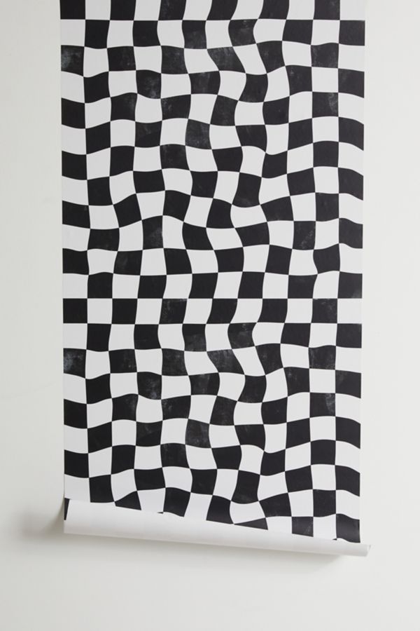 Slide View: 2: Avenie Warped Checkerboard Removable Wallpaper