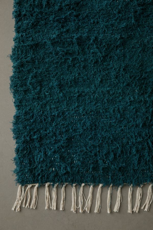 Slide View: 4: Solid Woven Shag Rag Rug