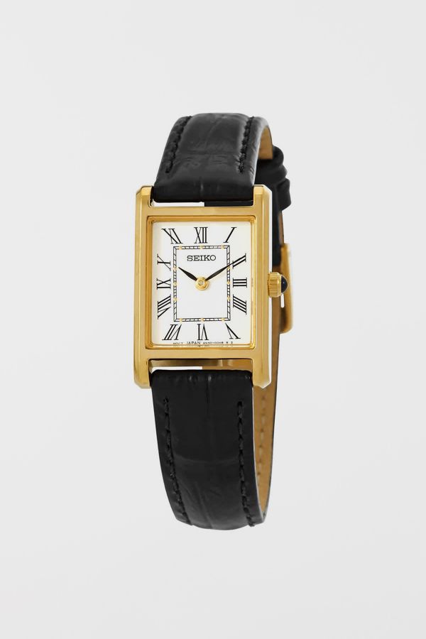 Slide View: 1: Seiko Quartz White Dial Black Leather Ladies Watch SWR054