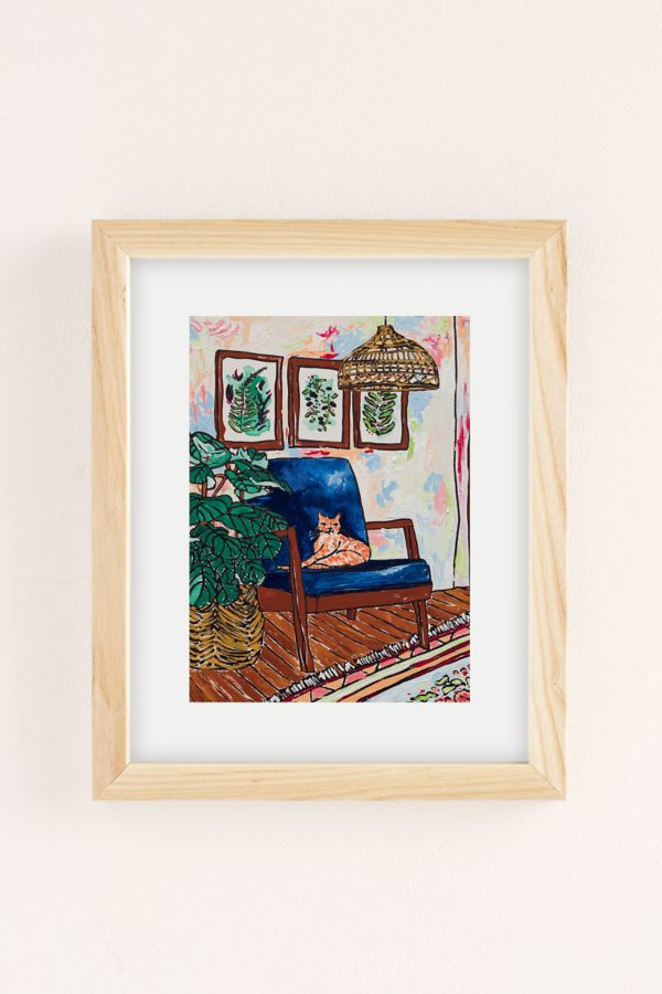 Slide View: 2: Lara Lee Meintjes Ginger Cat In Peacock Chair With Indoor Jungle Of House Plants Interior Painting Art Print