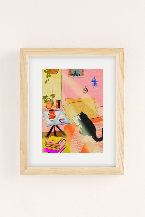 Slide View: 2: Mala Hora Well Read Coffee Cat Art Print