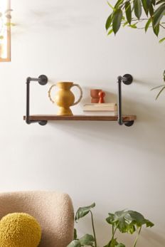 Slide View: 1: Black Industrial Wall Shelf