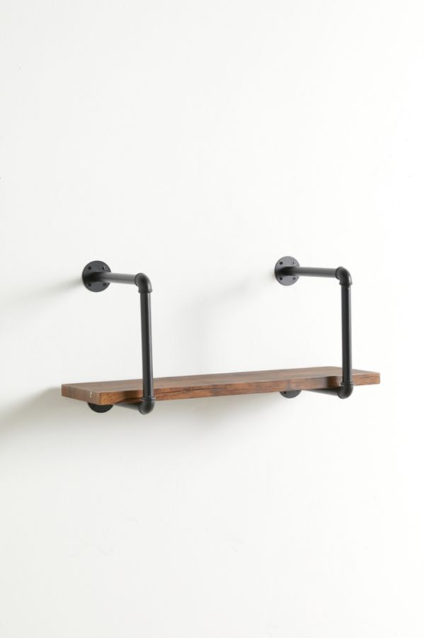 Slide View: 3: Black Industrial Pipe Bracket Wall Shelf