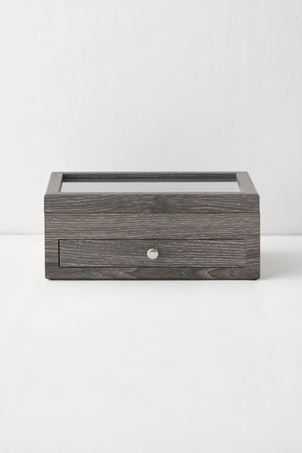 Slide View: 3: Mele and Co Ardene Glass Top Wooden Jewelry Box