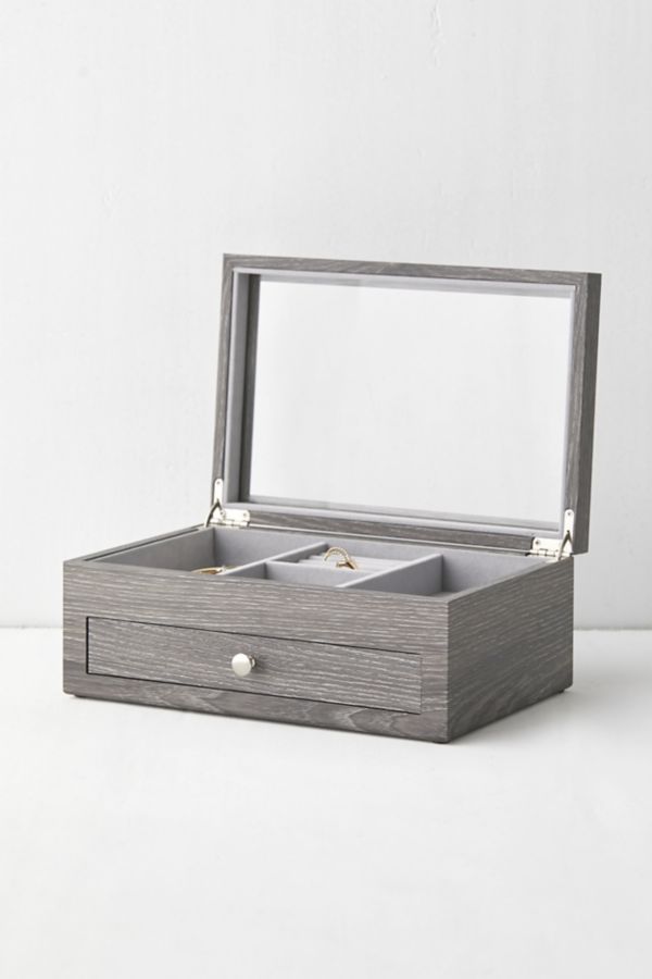 Slide View: 4: Mele and Co Ardene Glass Top Wooden Jewelry Box