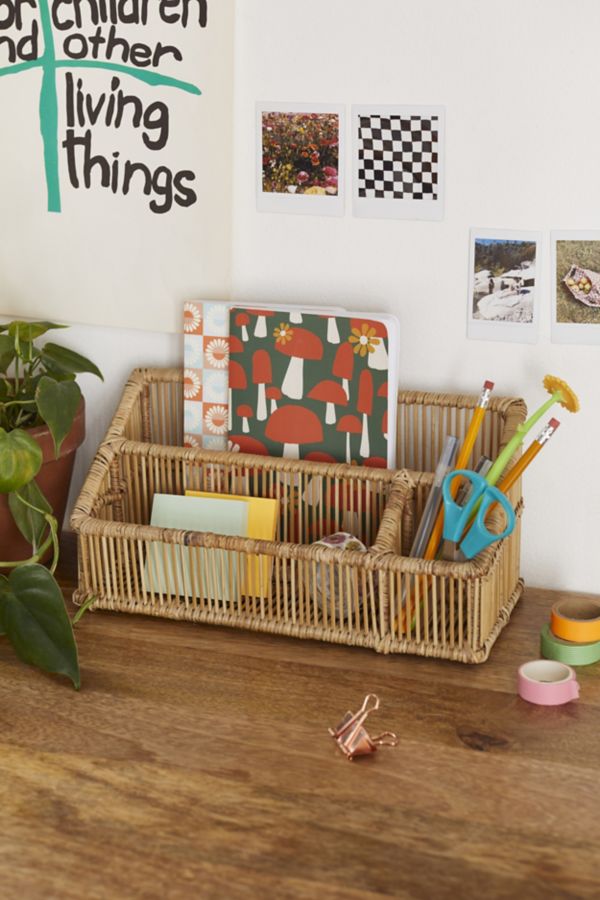 Slide View: 1: Irawaddy Rattan Desk Organizer