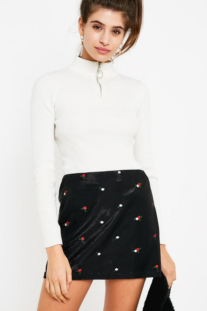 UO Shimmer Rose Embroidered Mini Skirt Urban Outfitters