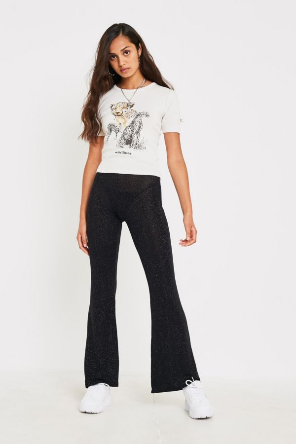 UO Black Sparkly Metallic Flare Pant | Urban Outfitters