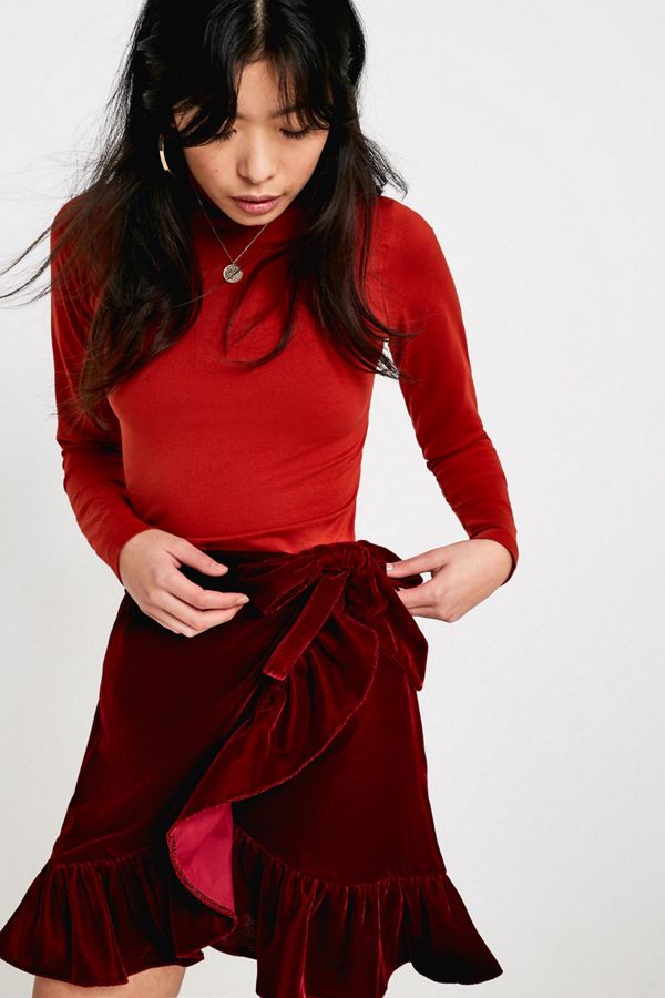 UO TieSide Velvet Rara Ruffle Skirt Urban Outfitters