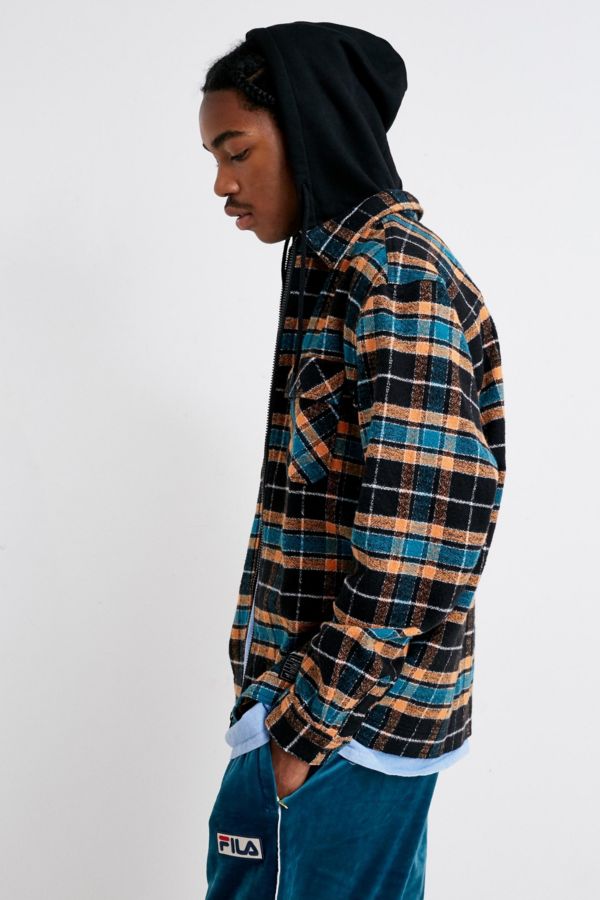 Uo Plaid Hooded Button Down Shirt Urban Outfitters