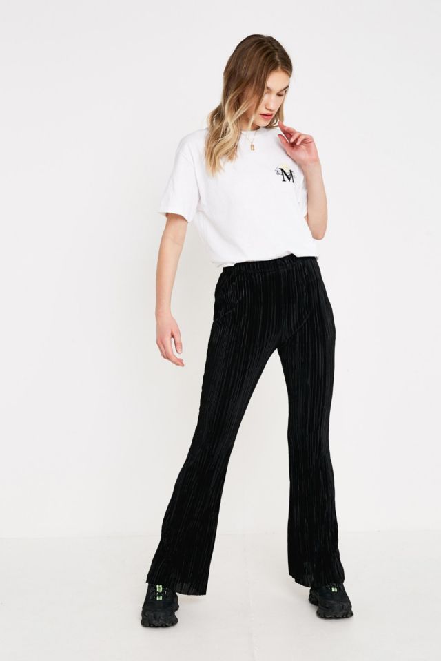 UO Black Plisse Flare Trousers | Urban Outfitters