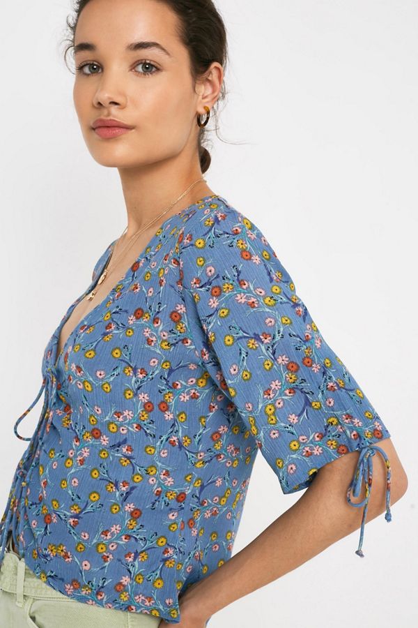 UO Faith Floral Print Tie-Front Top | Urban Outfitters