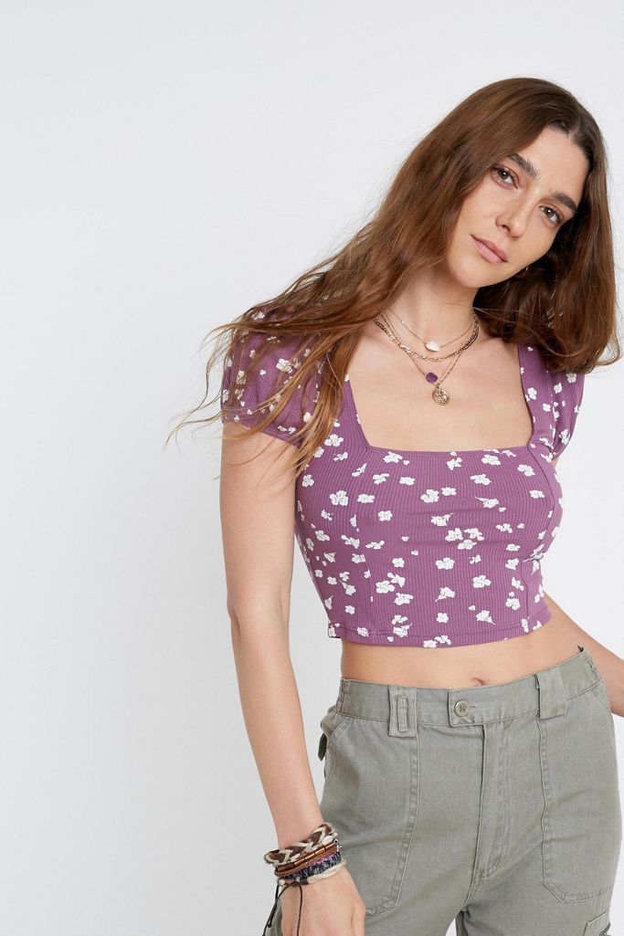 UO Printed Puff-Sleeve Top | Urban Outfitters