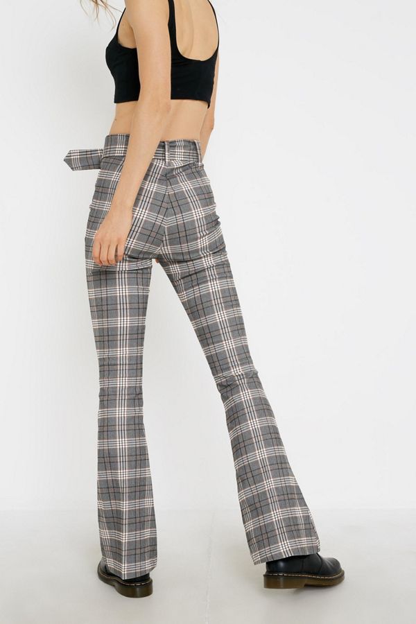 UO Plaid Belted Stretch Flare Pant | Urban Outfitters