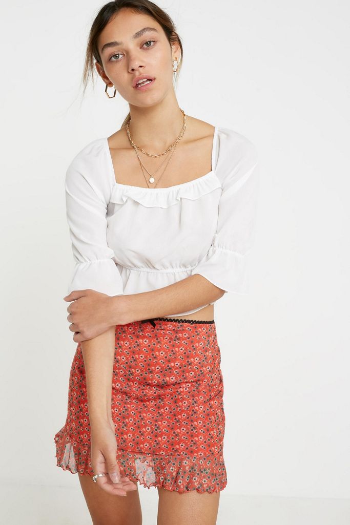 UO Floral Mesh Ruffle Mini Skirt | Urban Outfitters