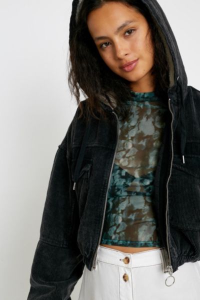 uo corduroy hooded cropped jacket