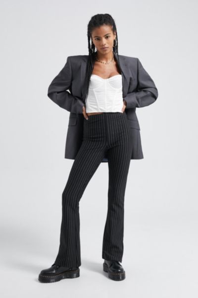 women's black and white striped pants suit