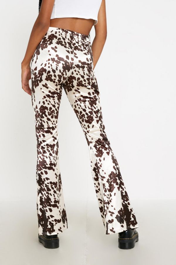 UO Cow Print Satin Flare Pant Urban Outfitters