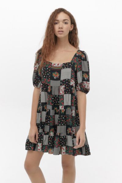 UO Fleur Patchwork Babydoll Mini Dress | Urban Outfitters