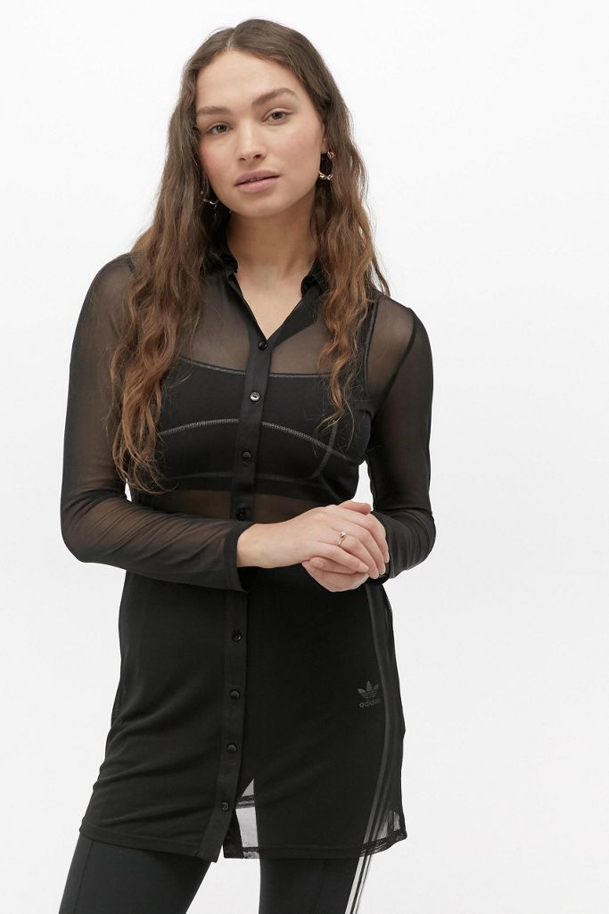 UO Black Mesh Shirt Dress Urban Outfitters